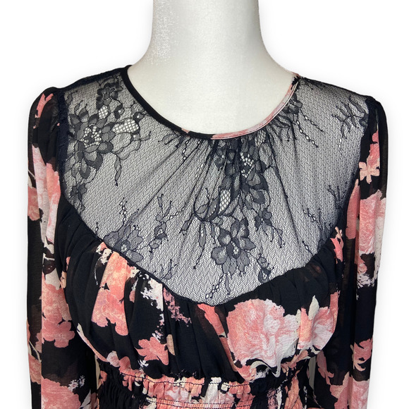 Free People Daphne Blouse Floral Print Lace Sheer Long Sleeve Blouse - Picture 9 of 12